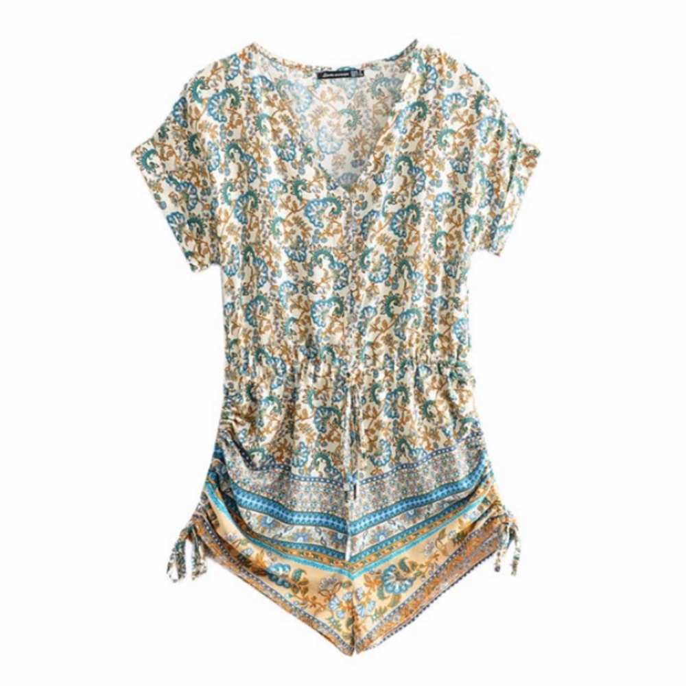 SOLD OUT Bohemian Floral Paisley Short Sleeve Romper - Picture 3 of 6
